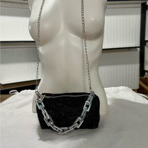 HDNSAUD Black Rhinestone Mini Square Handle Crossbody Evening Formal Bag